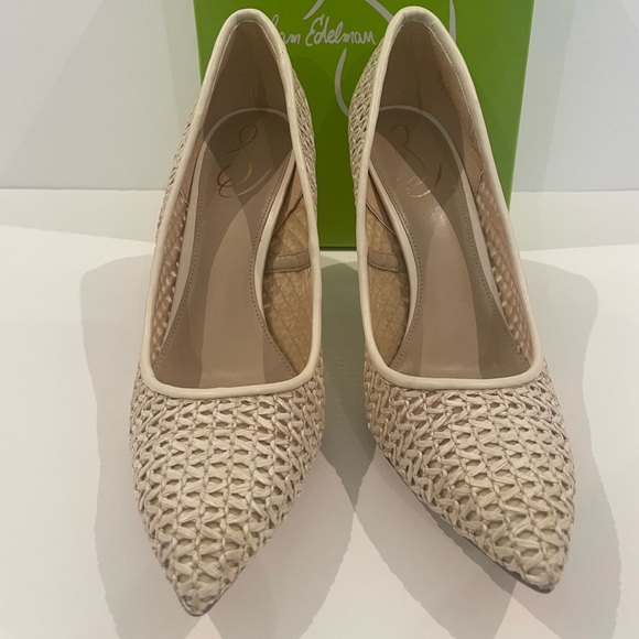 Sam Edelman Shoes - Sam Edelman Woven Pointed-Toe Pumps in Light Beige